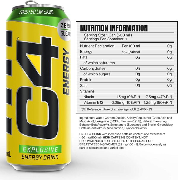 C4 Twisted Limeade Energy Drink 12 x 500ml Discount