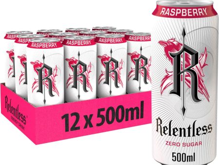 Relentless Raspberry Zero Sugar Energy Drink Pack of 12 x 500ml Discount