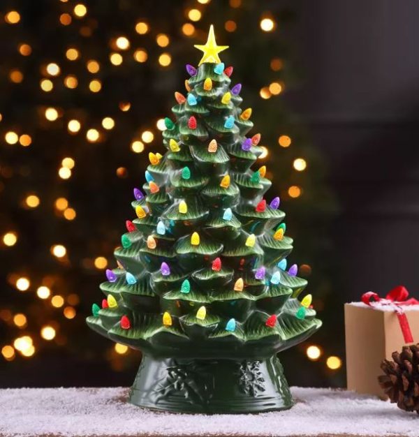 Nostalgic 17   Ceramic Christmas Tree Table Top Ornament With Lights & Music Fashion