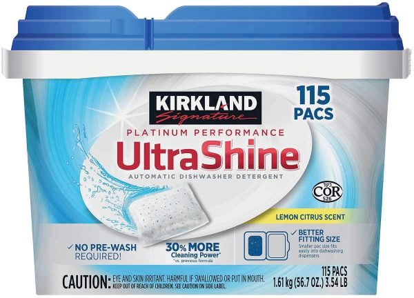 Kirkland Signature UltraShine Dishwasher Detergent Pacs, Lemon Citrus Pack of 115 Ct Online Sale