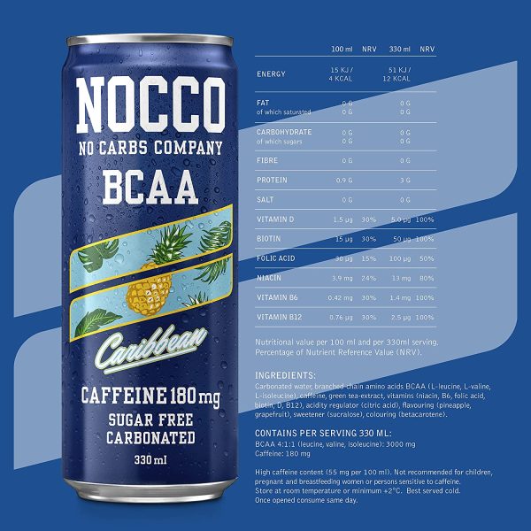 Nocco BCAA Caribbean Sugar Free Energy Drink, 12 x 330ml on Sale