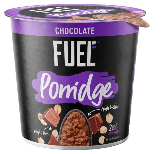 FUEL10K Porridge Pots, Chocolate - 12x70g - High Protein On The Go Breakfast Supply