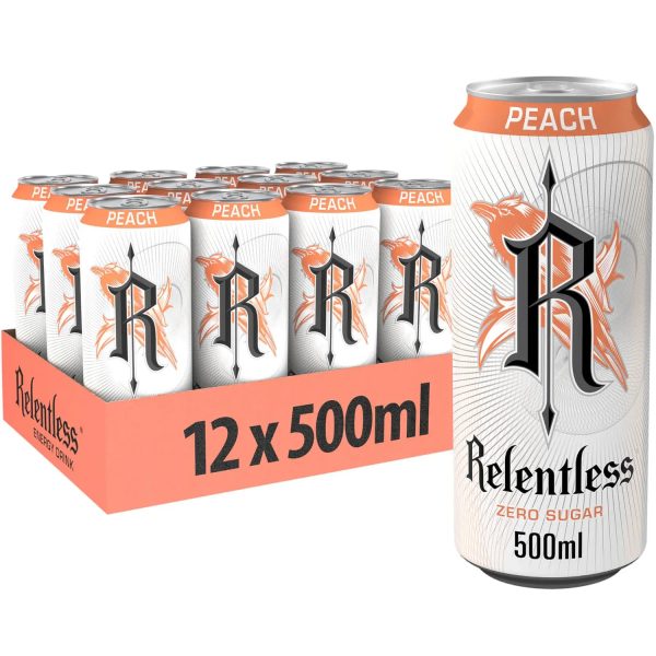 Relentless Peach Zero Sugar Energy Drink 12 x 500ml Online Hot Sale